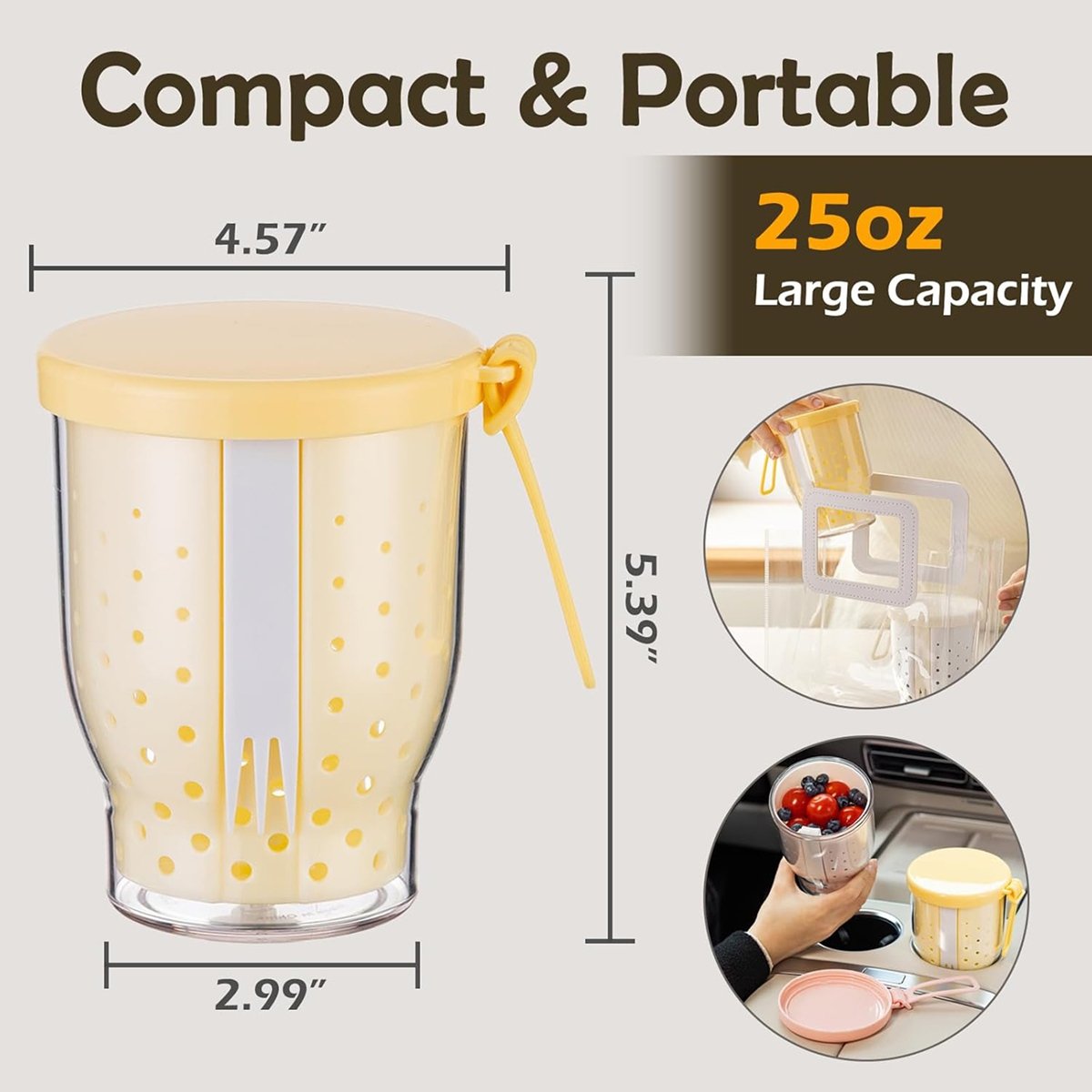 25 Oz Travel Fruit Cups for Ca - Snack Container Travel 评论和价格