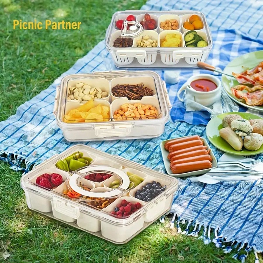 8 Compartments Divided Snack C - Snack Container Travel 评论和价格
